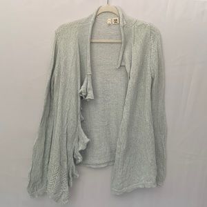 Anthropologie Moth Open Knit Ruffle Linen Blend Femme Delicate Cardigan Medium